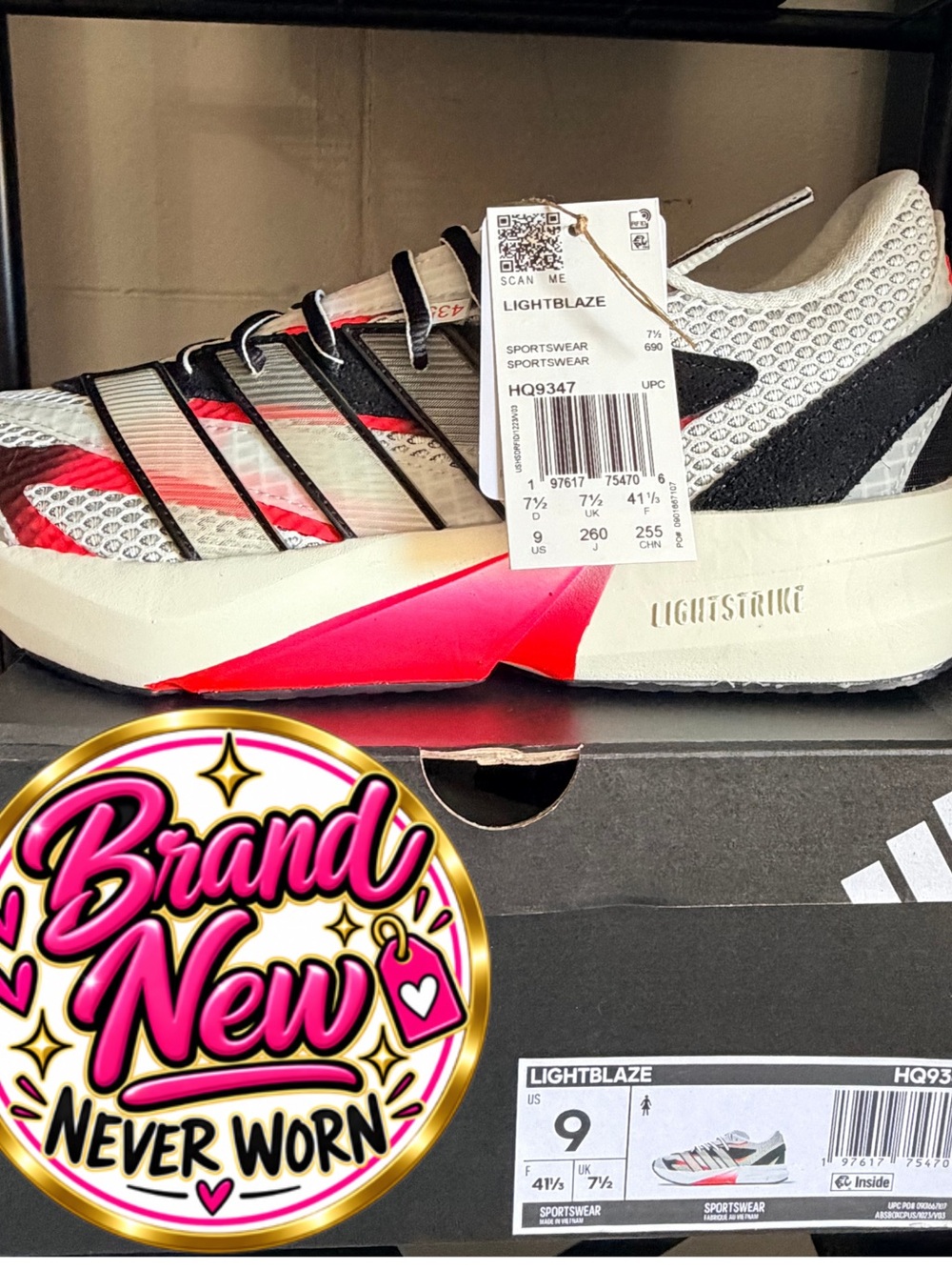 Adidas Lightblaze Women’s Sneakers White Black Red Size 9 NWT HQ9347